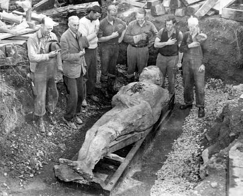 The Cardiff Giant was a 10-foot-tall gypsum statue that became one of the  most famous archaeological hoaxes in American history. “Discovered” on  October 16, 1869, on William “Stub” Newell's farm in Cardiff,