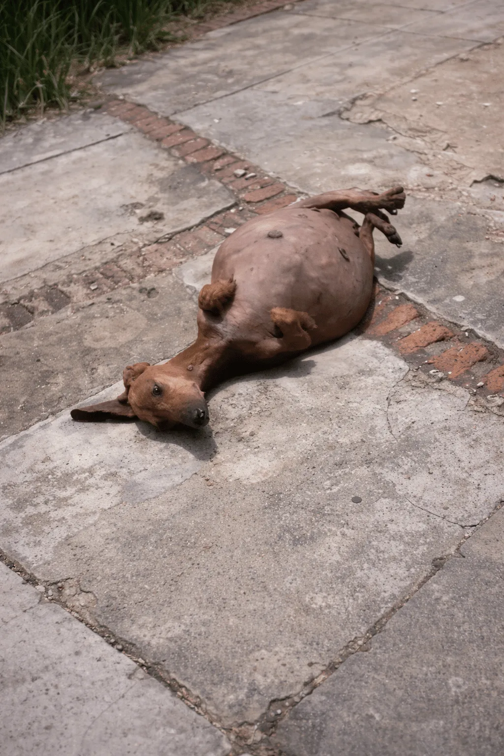 Globita Couldn't Even Roll Over Under His Swollen Belly — Then a Stranger Stopped