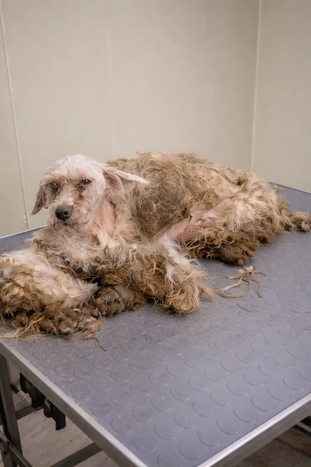 He Stood Silent Beneath Hardened, Twisted Fur — Then Patient Hands Began to Loosen It